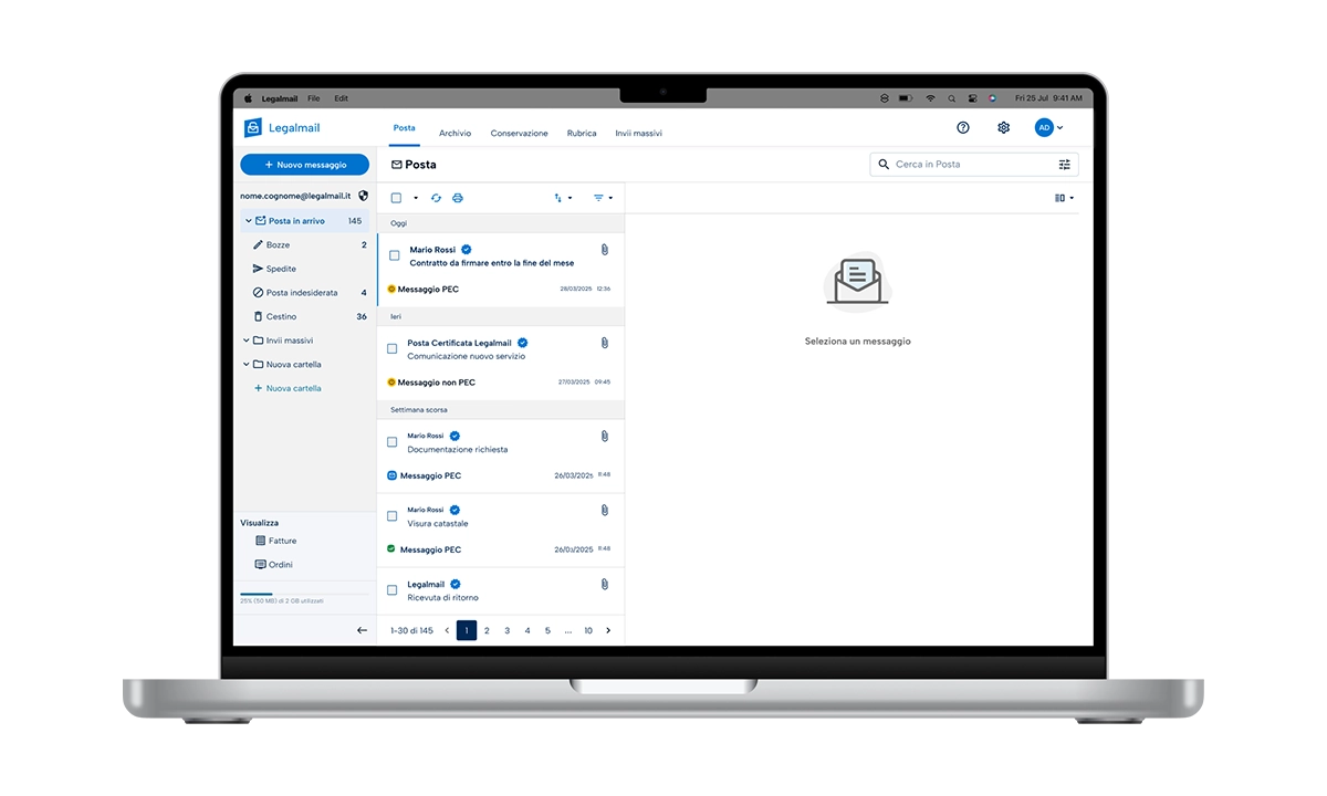 Schermata dell'interfaccia webmail di Legalmail per la Pubblica Amministrazione