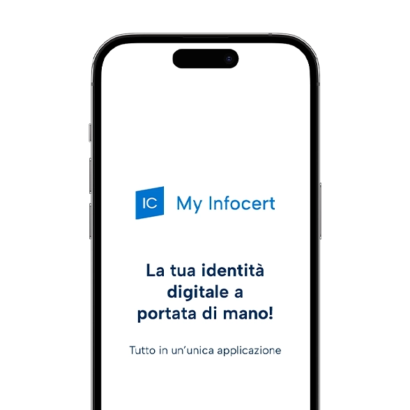Smartphone con schermata dell’app My Infocert per l’identità digitale
