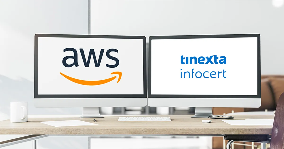 Monitor con i loghi AWS e Tinexta Infocert
