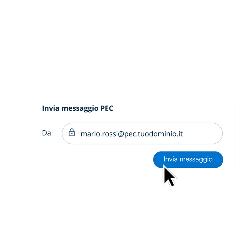 Dettaglio dell'interfaccia di composizione e invio di un nuovo messaggio tramite la webmail PEC Legalmail, utilizzando un indirizzo con dominio personalizzato.