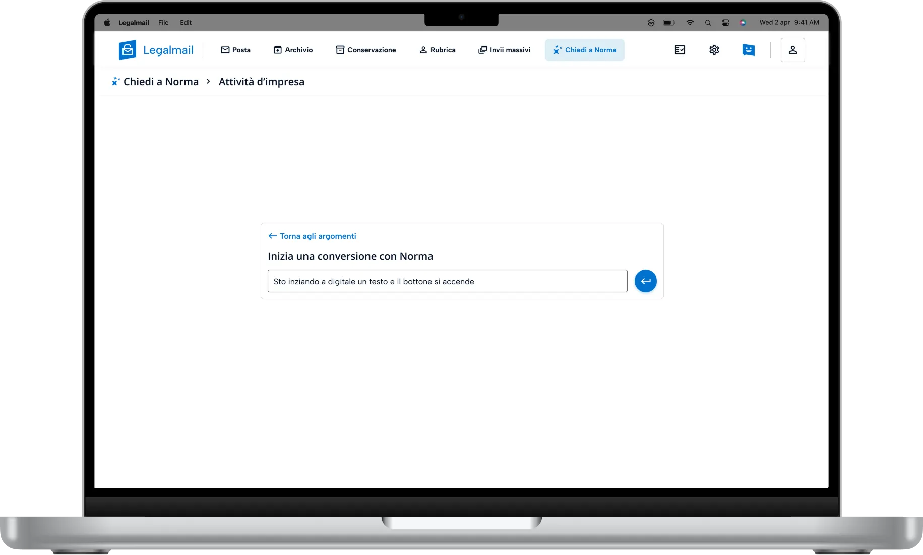 Schermo di un computer con il mockup della webmail PEC Legalmail Maxi che ne illustra le funzionalità.