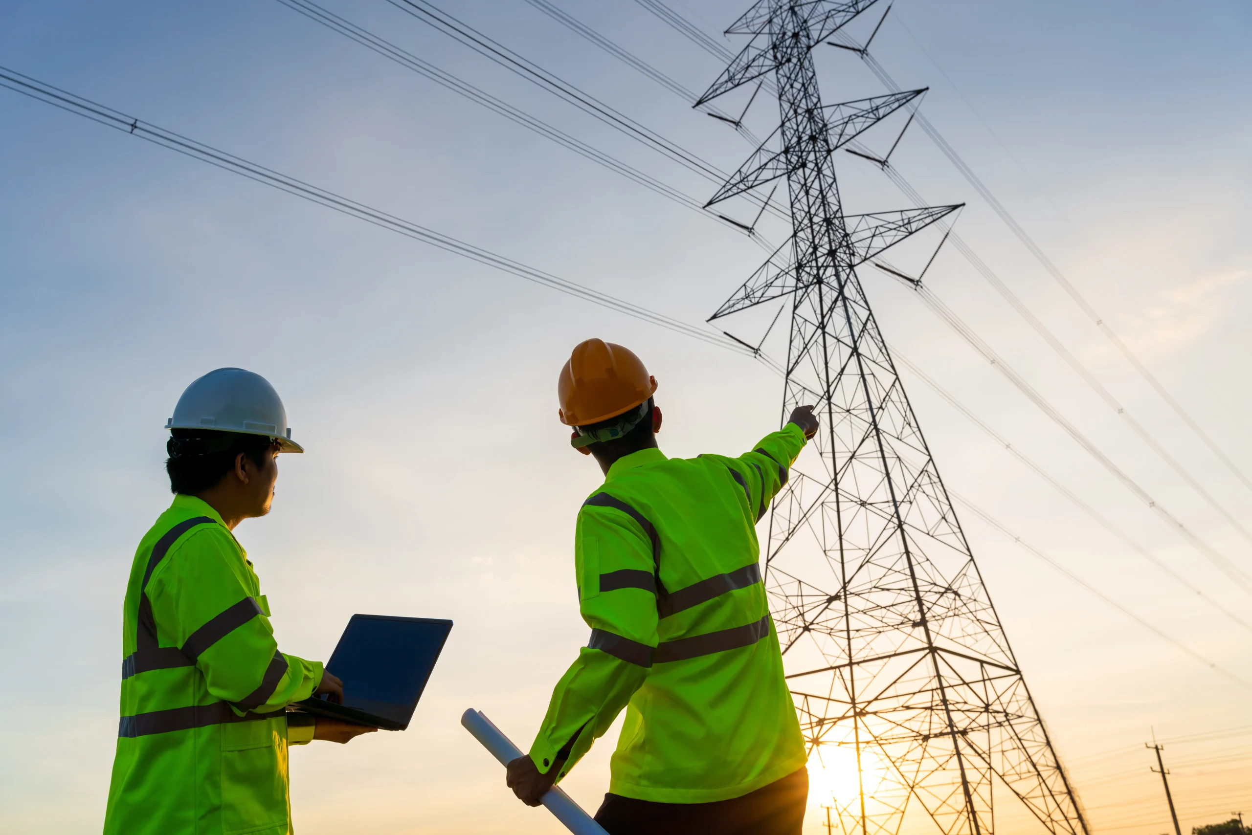 Tecnici al lavoro per il monitoraggio di una rete elettrica