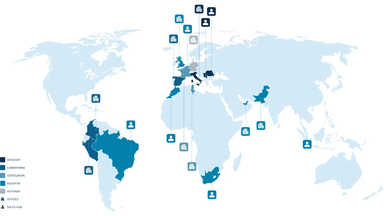 Mappa della presenza internazionale Tinexta Infocert